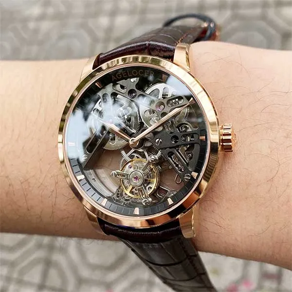 Đồng Hồ Nam Agelocer Bosch Tourbillon 9001D2 Màu Đen Nâu