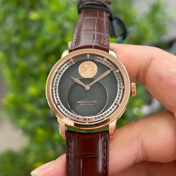 Đồng Hồ Nam Agelocer Moon Phase 6412D2 Màu Nâu