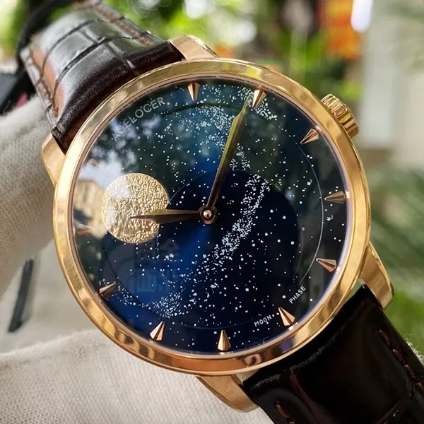 Đồng Hồ Nam Agelocer Moon Phases 6404D2 Màu Xanh Phối Vàng Hồng - Đồng hồ - Vua Hàng Hiệu