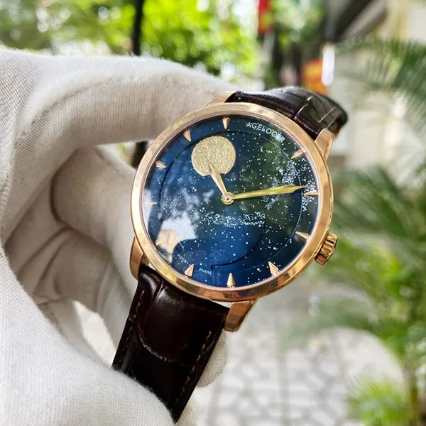 Đồng Hồ Nam Agelocer Moon Phases 6404D2 Màu Xanh Phối Vàng Hồng - Đồng hồ - Vua Hàng Hiệu