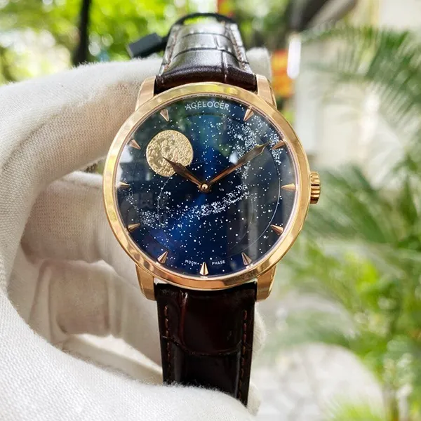 Đồng Hồ Nam Agelocer Moon Phases 6404D2 Màu Xanh Phối Vàng Hồng - Đồng hồ - Vua Hàng Hiệu