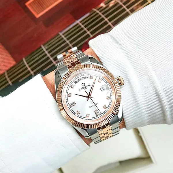 Đồng Hồ Nam Carnival Quartz Watch 8190G-CH-T Màu Demi (Vàng Hồng/Bạc)