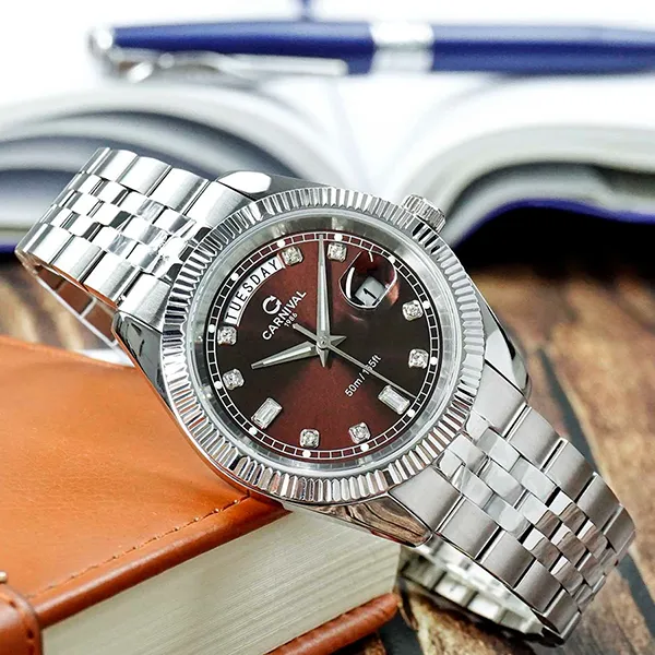 Đồng Hồ Nam Carnival Quartz Watch 8190G-VT-N Màu Bạc/Nâu