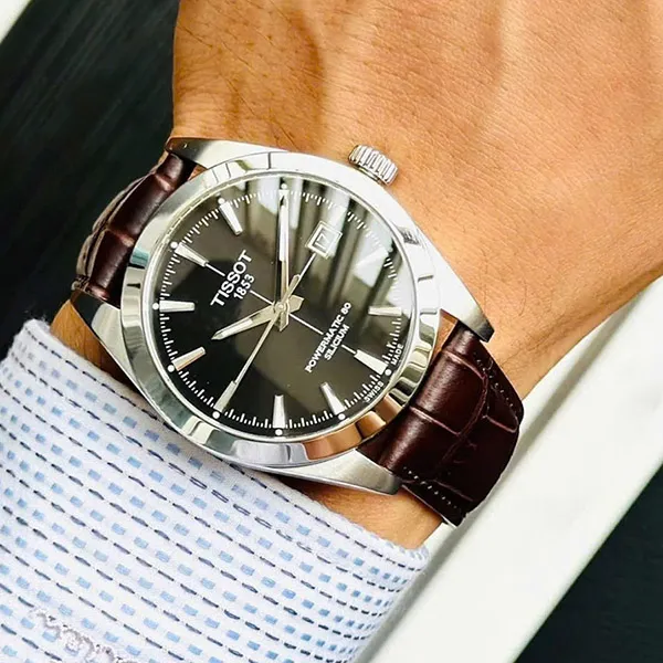 Đồng Hồ Nam Tissot Gentleman Powermatic 80 Silicium T127.407.16.051.01 (T1274071605101) Màu Nâu Đen - Đồng hồ - Vua Hàng Hiệu