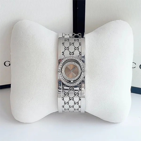 Đồng Hồ Nữ Gucci Twirl 112 Diamonds Brown Dial Silver Tone 17mm YA112504 Màu Bạc - Nâu
