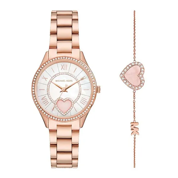 Đồng Hồ Nữ Michael Kors Lauryn Three-Hand Rose Gold-Tone Stainless Steel Watch MK1038 Màu Vàng Hồng (Kèm Vòng Đeo Tay) - Đồng hồ - Vua Hàng Hiệu