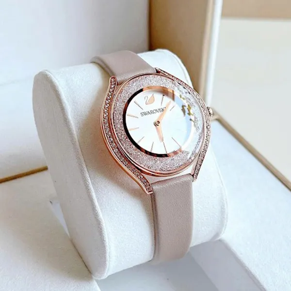 Đồng Hồ Nữ Swarovski Crystalline Aura Watch Swiss Made, Leather Strap, Gray Rose Gold-Tone 5519450 Màu Xám/ Vàng Hồng - Đồng hồ - Vua Hàng Hiệu