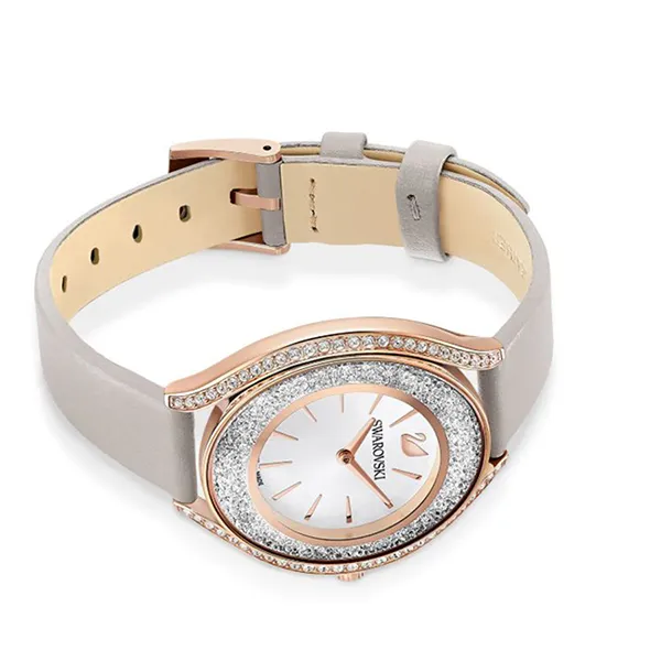 Đồng Hồ Nữ Swarovski Crystalline Aura Watch Swiss Made, Leather Strap, Gray Rose Gold-Tone 5519450 Màu Xám/ Vàng Hồng - Đồng hồ - Vua Hàng Hiệu