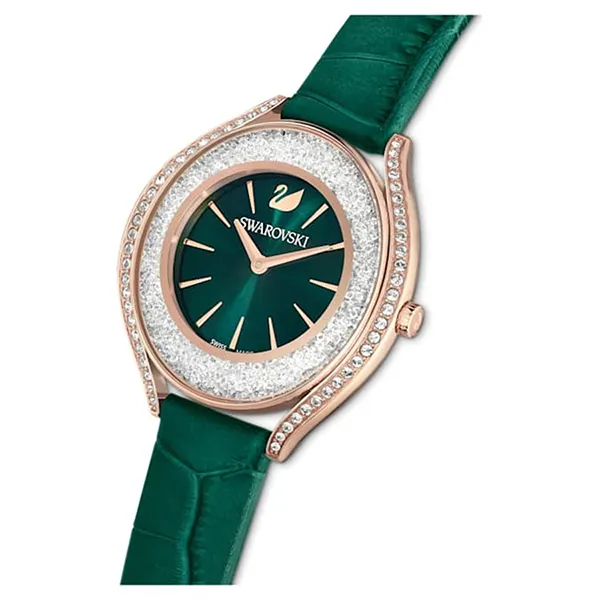 Đồng Hồ Nữ Swarovski Crystalline Aura Watch Swiss Made, Leather Strap, Green Rose Gold-Tone 5644078 Màu Xanh Lá - Đồng hồ - Vua Hàng Hiệu