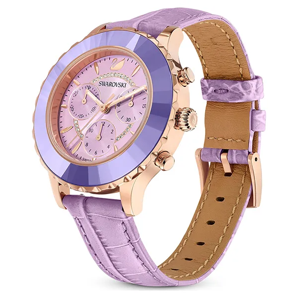 Đồng Hồ Nữ Swarovski Octea Lux Chrono Watch Swiss Made, Leather Strap, Purple, Rose Gold Tone Finish 5632263 Màu Tím - Đồng hồ - Vua Hàng Hiệu
