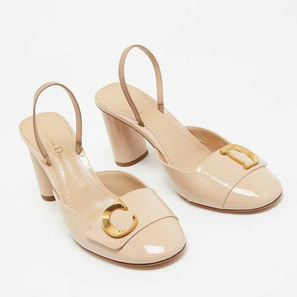 Giày Cao Gót Nữ Dior C'est 80 Patent Leather Slingback Pumps Màu Be Size 37 - Giày - Vua Hàng Hiệu