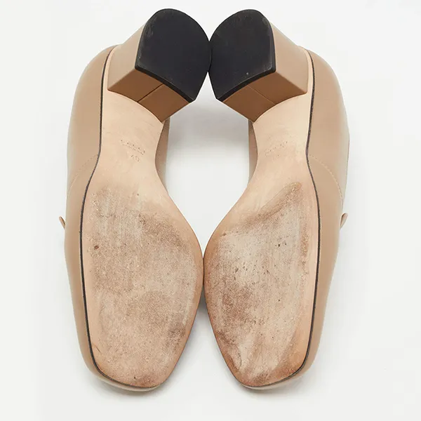 Giày Cao Gót Nữ Gucci Beige Leather Horsebit Block Heel Loafer Pumps Màu Be Size 34.5 - Giày - Vua Hàng Hiệu
