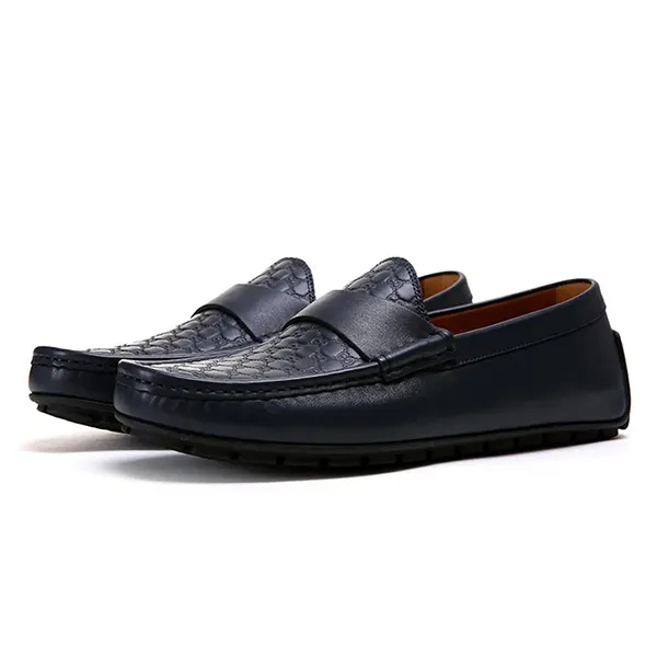 Giày Lười Nam Gucci Micro Sima Leather Signature Driver 466904 Màu Đen Size 39