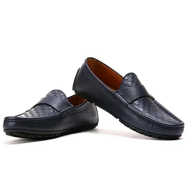 Giày Lười Nam Gucci Micro Sima Leather Signature Driver 466904 Màu Đen Size 39