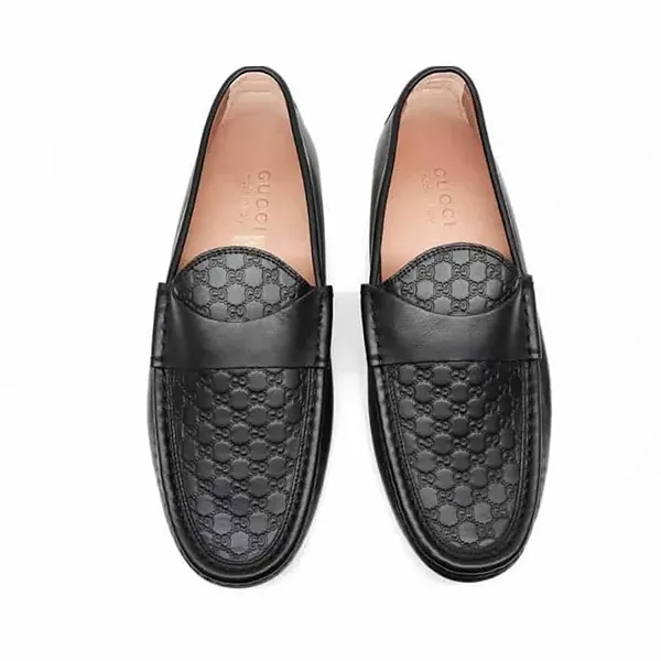 Giày Lười Nam Gucci Micro Sima Leather Signature Driver 466904 Màu Đen Size 39