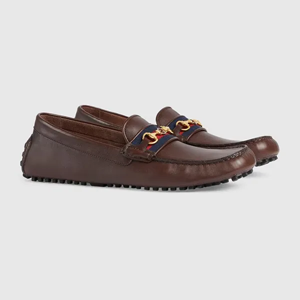Giày Lười Nam Gucci Moccasin Driver Horsebit With Web Coaco Leather 624698 1XH10 2160 Màu Nâu Size 5 - Giày - Vua Hàng Hiệu