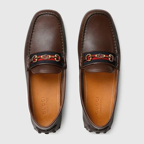 Giày Lười Nam Gucci Moccasin Driver Horsebit With Web Coaco Leather 624698 1XH10 2160 Màu Nâu Size 5 - Giày - Vua Hàng Hiệu