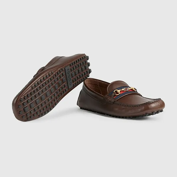 Giày Lười Nam Gucci Moccasin Driver Horsebit With Web Coaco Leather 624698 1XH10 2160 Màu Nâu Size 5 - Giày - Vua Hàng Hiệu