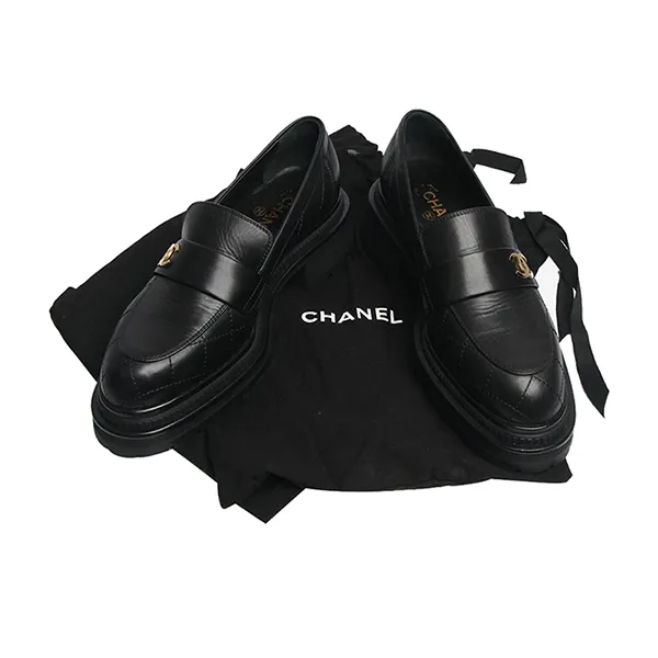 Giày Lười Nữ Chanel Loafers Women's Black Màu Đen Size 38