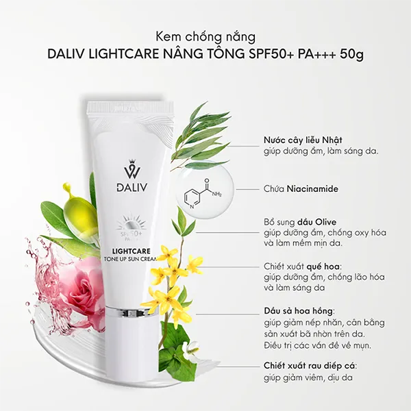 Kem Chống Nắng Daliv Lightcare Nâng Tông SPF50+ PA+++ 50g - Kem chống nắng - Vua Hàng Hiệu