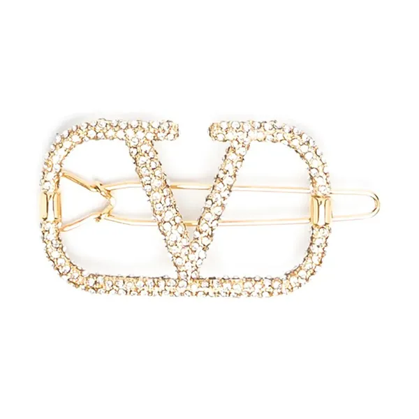 Kẹp Tóc Nữ Valentino Garavani Vlogo Signature Crystal Hair Clip Màu Trắng Vàng