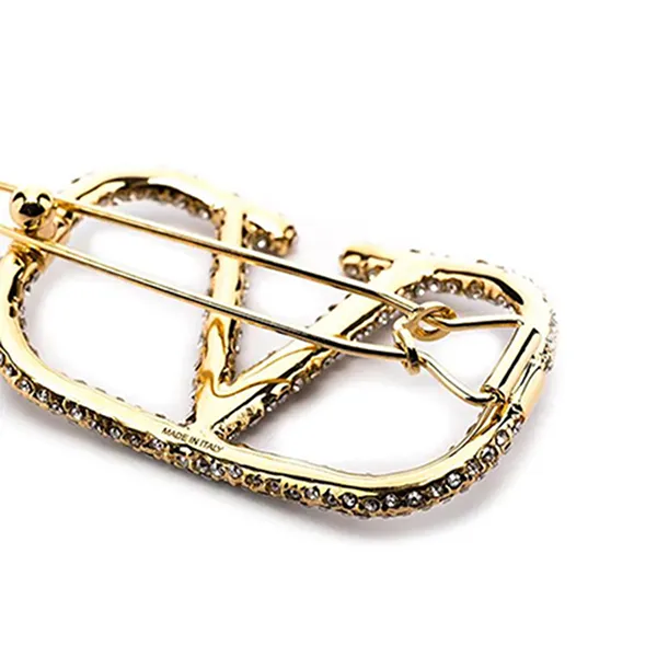 Kẹp Tóc Nữ Valentino Garavani Vlogo Signature Crystal Hair Clip Màu Trắng Vàng