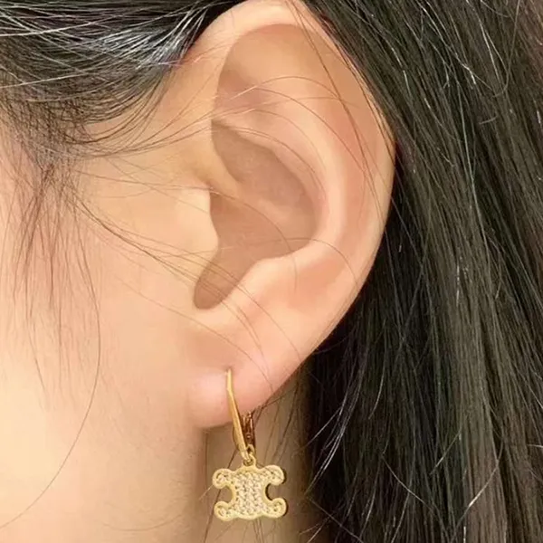Khuyên Tai Nữ Celine Triomphe Rhinestone Earrings 460GC6BZI Màu Vàng - Trang sức - Vua Hàng Hiệu
