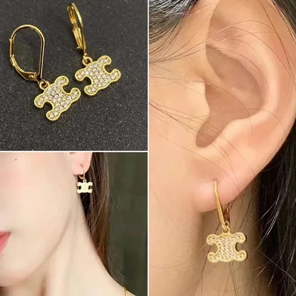 Khuyên Tai Nữ Celine Triomphe Rhinestone Earrings 460GC6BZI Màu Vàng - Trang sức - Vua Hàng Hiệu