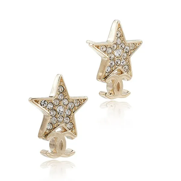 Khuyên Tai Nữ Chanel Crystal And Pale Gold Metal CC Star Earrings Màu Vàng Gold - Trang sức - Vua Hàng Hiệu