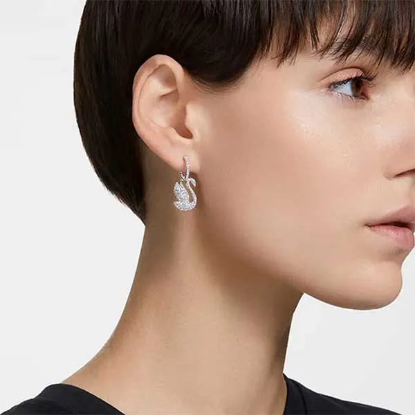 Khuyên Tai Nữ Swarovski Iconic Swan Drop Earrings Swan, White, Rhodium Plated 5647545 Màu Trắng Bạc - Trang sức - Vua Hàng Hiệu