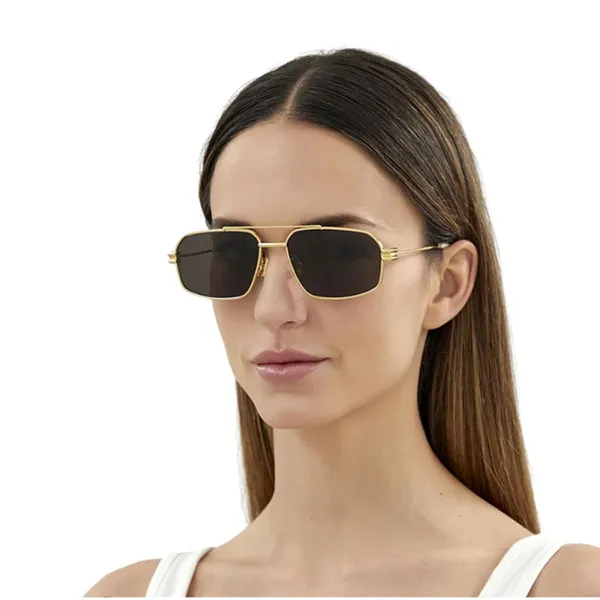 Kính Mát Unisex Bottega Veneta Sunglasses BV1128S 002 Màu Xám/Vàng Gold - Kính mắt - Vua Hàng Hiệu