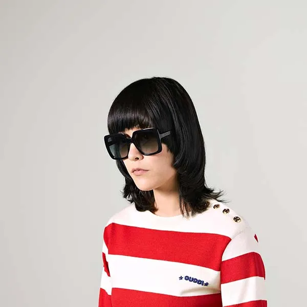 Kính Mát Nữ Gucci Oversize Rectangular Sunglasses 541362 J0740 1011 Màu Đen Xám - Kính mắt - Vua Hàng Hiệu
