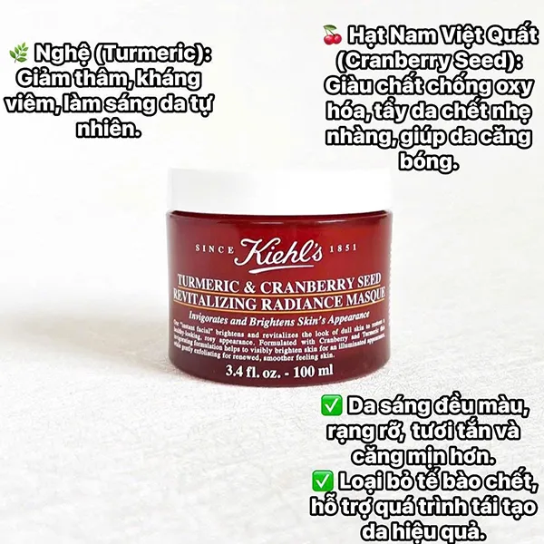 Mặt Nạ Nghệ Việt Quất Kiehl's Tumeric & Cranberry Seed Radiance Masque 100ml - Mặt nạ - Vua Hàng Hiệu