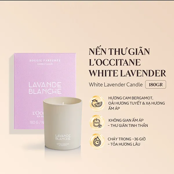 Nến Thơm L'Occitane White Lavender Candle 180g - Nến thơm - Vua Hàng Hiệu