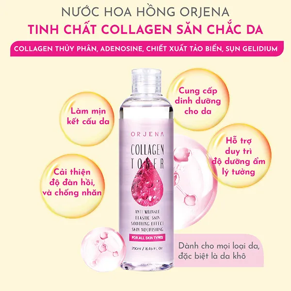 Nước Hoa Hồng Orjena Tinh Chất Collagen Hỗ Trợ Săn Chắc Da 250ml
