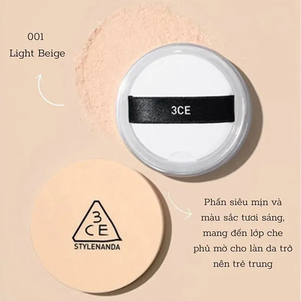 Phấn Phủ Dạng Bột 3CE Natural Finish Loose Powder Tone 001 Light Beige 8.5g