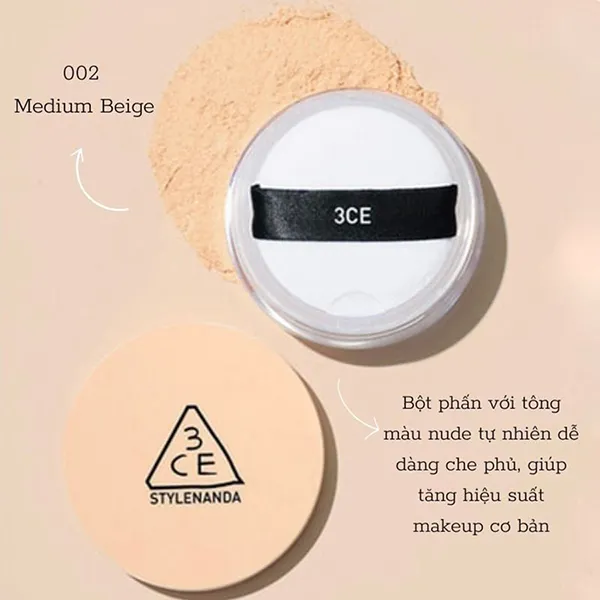 Phấn Phủ Dạng Bột 3CE Natural Finish Loose Powder Tone 002 Medium Beige 8.5g