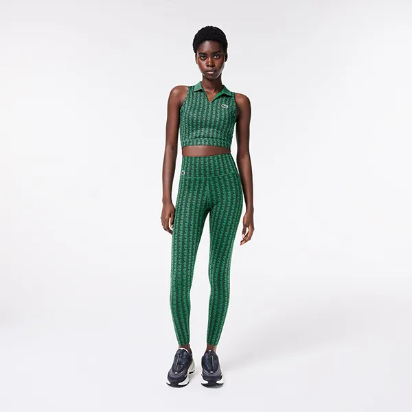 Quần Legging Nữ Lacoste Monogram Print Sport OF1018 00 QIJ Màu Xanh Lá Size S