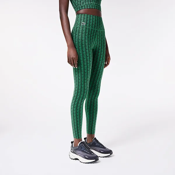 Quần Legging Nữ Lacoste Monogram Print Sport OF1018 00 QIJ Màu Xanh Lá Size S