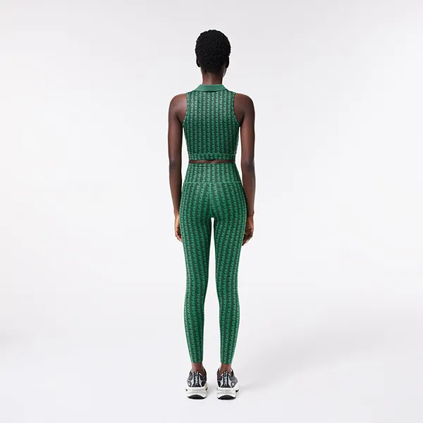 Quần Legging Nữ Lacoste Monogram Print Sport OF1018 00 QIJ Màu Xanh Lá Size S
