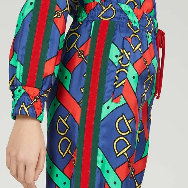 Quần Suông Nữ Gucci Horsebit Strap Print Silk Trouser 743009XJFJF4034 Màu Xanh Họa Tiết Size XS - Thời trang - Vua Hàng Hiệu