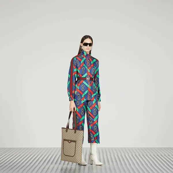 Quần Suông Nữ Gucci Horsebit Strap Print Silk Trouser 743009XJFJF4034 Màu Xanh Họa Tiết Size XS - Thời trang - Vua Hàng Hiệu
