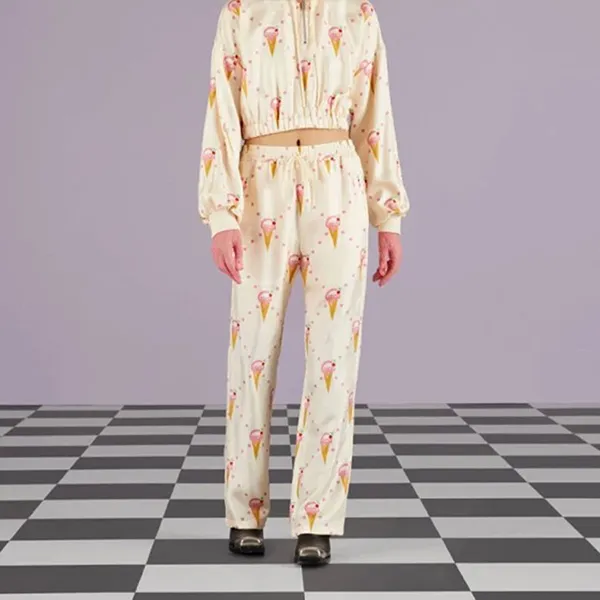 Quần Suông Nữ Gucci Ice Cream Pattern Print Twill Silk Trousers 731144XJE9P9381 Màu Be Size XS - Thời trang - Vua Hàng Hiệu