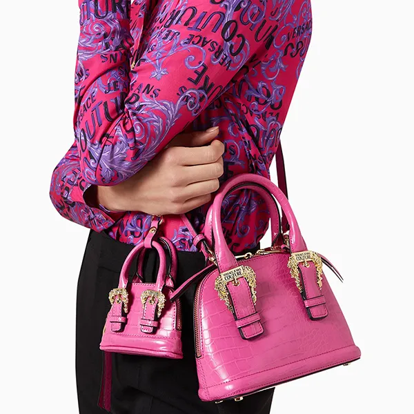 Set Túi Xách Nữ Versace Jeans Couture Small Couture 01 Crossbody Bag In Croc-Embossed PU Màu Hồng - Túi xách - Vua Hàng Hiệu