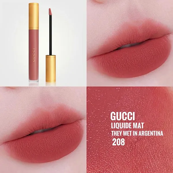 Son Kem Gucci Rouge Liquid Matte 208 They Met In Argentina Màu Hồng Đất - Son Môi - Vua Hàng Hiệu