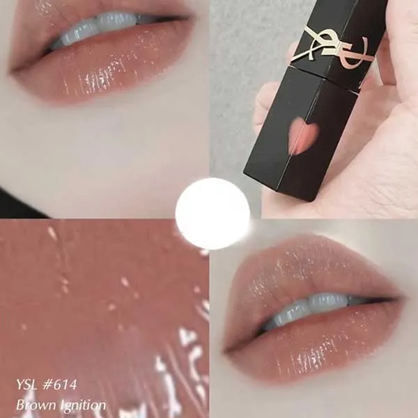 Son Kem Yves Saint Laurent YSL The Inks Vinyl Cream 614 Brown Ignition Màu Nâu Cà Phê (Unbox) - Son Môi - Vua Hàng Hiệu