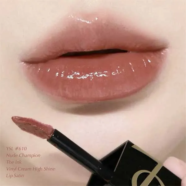 Son Kem Yves Saint Laurent YSL The Inks Vinyl Cream High Shine Lip Stain 610 Nude Champion Màu Cam Nude - Son Môi - Vua Hàng Hiệu