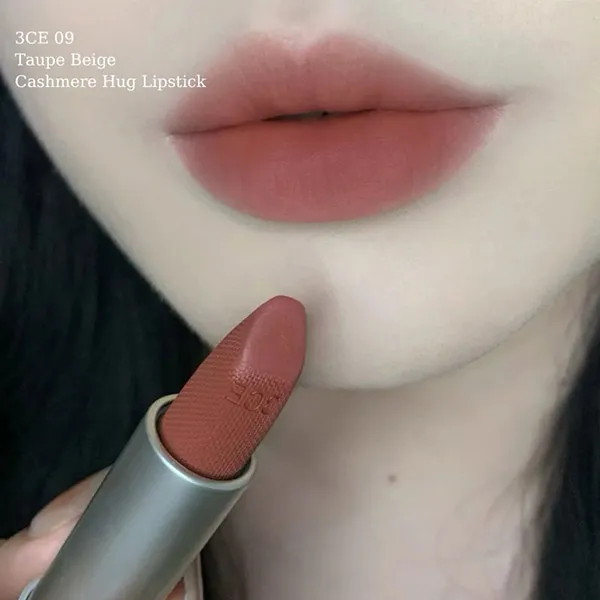 Son Lì 3CE Cashmere Hug Lipstick 09 Taupe Beige Màu Nâu Đất