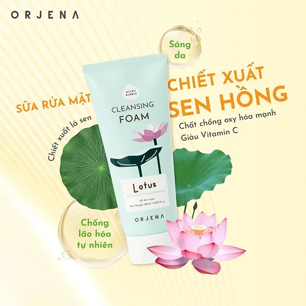 Sữa Rửa Mặt Orjena Chiết Xuất Sen Hồng 180ml