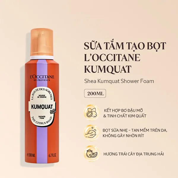 Sữa Tắm Tạo Bọt L'Occitane Kumquat Shower Foam 200ml - Mỹ phẩm - Vua Hàng Hiệu